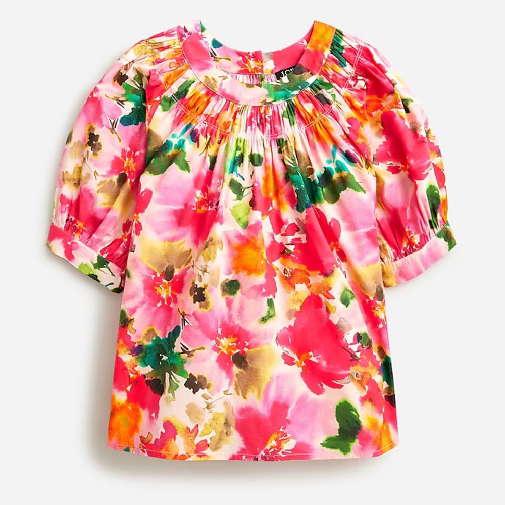 J. Crew Smock-neck Puff-sleeve Top